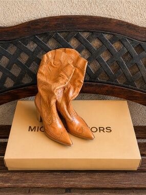 BCBGirls Saddle Tan Western-Inspired Leather Ankle Boots